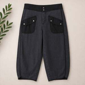 BIBI Grey Cotton Lantern Cropped Pants with Contrast Black Pockets XL